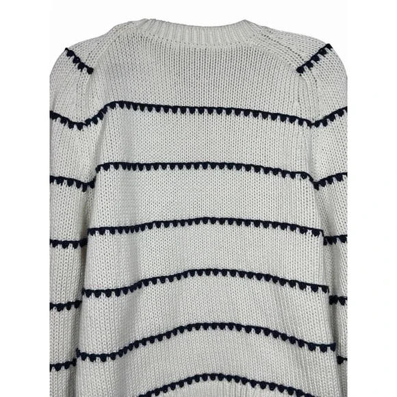 Madewell Textured Cotton Crewneck Sweater in Stripe Women's XL White Navy - Picture 8 of 12